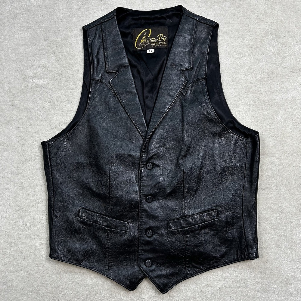 Cutter Bill Texas Leather Western Vintage Cowboy Vest Mens 40 Black